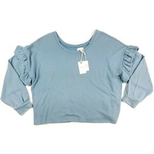 Lucky‎ Brand Sweatshirt Size L Ruffle Sleeve Pullover Casual Lounge Soft Classic